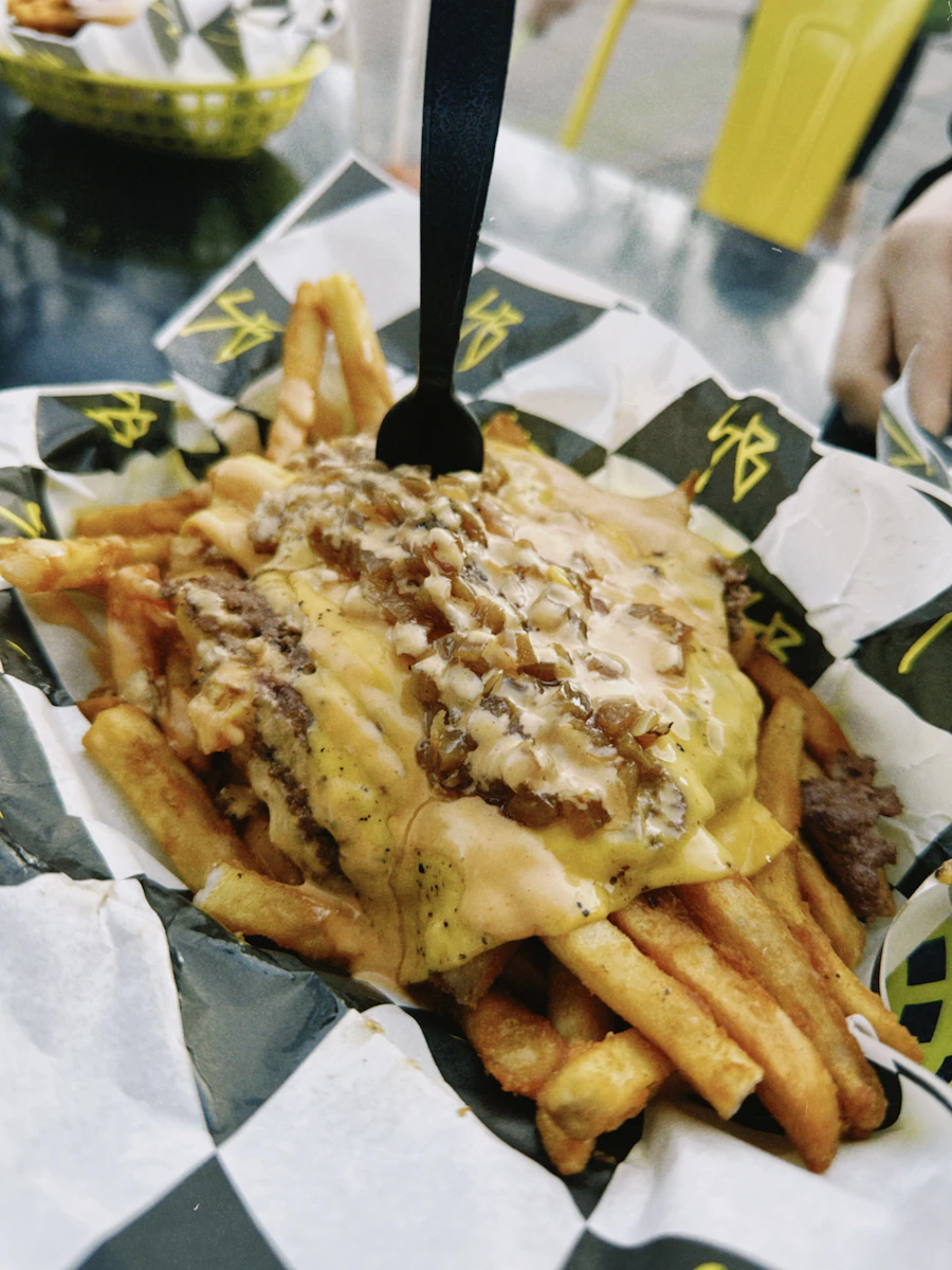 Burger and fries spread